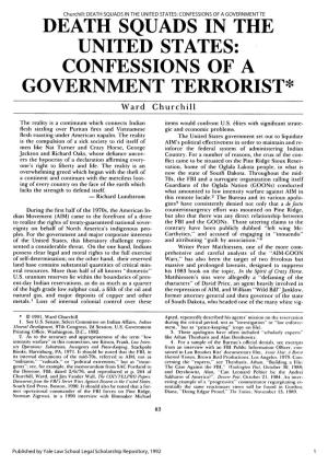 DEATH SQUADS in the UNITED STATES: CONFESSIONS of a GOVERNMENT TERRORIST* Ward Churchill