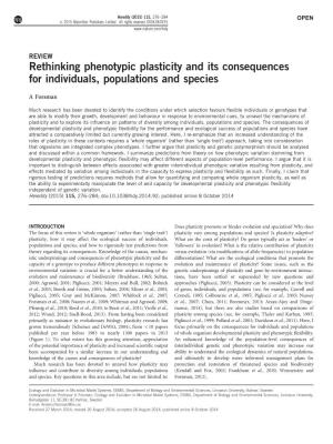 Rethinking Phenotypic Plasticity and Its Consequences for Individuals, Populations and Species