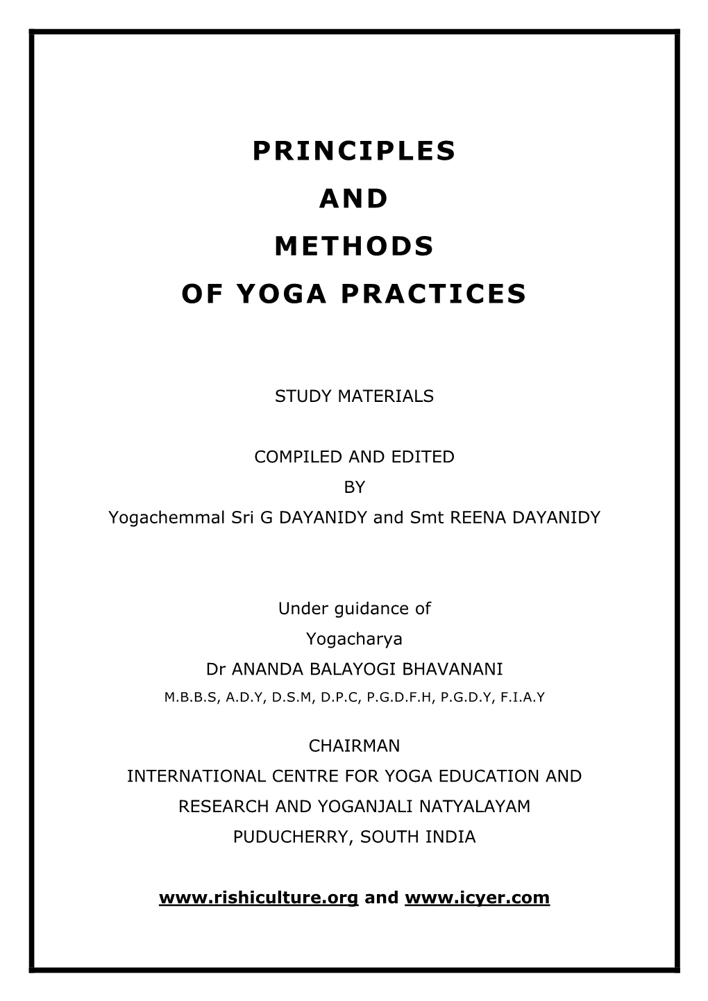 Principles and Methods of Yoga Practices