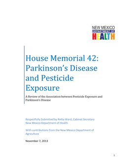 House Memorial 42: Parkinson's Disease and Pesticide Exposure