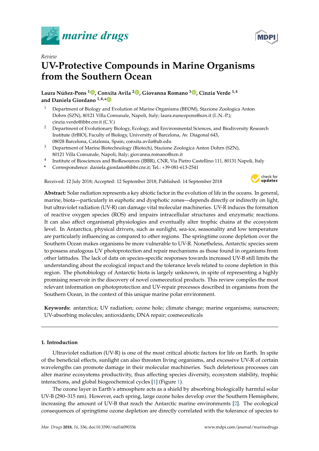 UV-Protective Compounds in Marine Organisms from the Southern Ocean