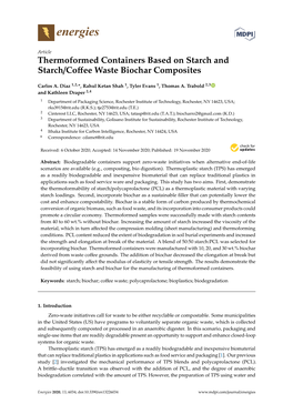 Thermoformed Containers Based on Starch and Starch/Coffee Waste