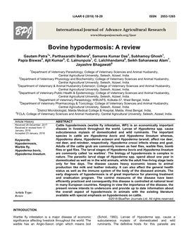 Bovine Hypodermosis: a Review