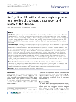 An Egyptian Child with Erythromelalgia Responding to a New Line of Treatment