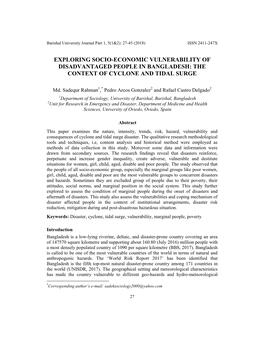 Exploring Socio-Economic Vulnerability of Disadvantaged People in Bangladesh: the Context of Cyclone and Tidal Surge