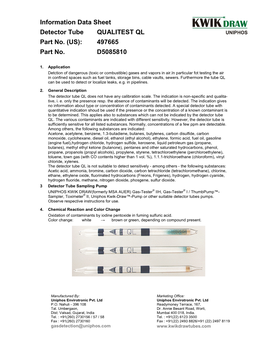 Information Data Sheet Detector Tube QUALITEST QL Part No. (US): 497665 Part No. D5085810