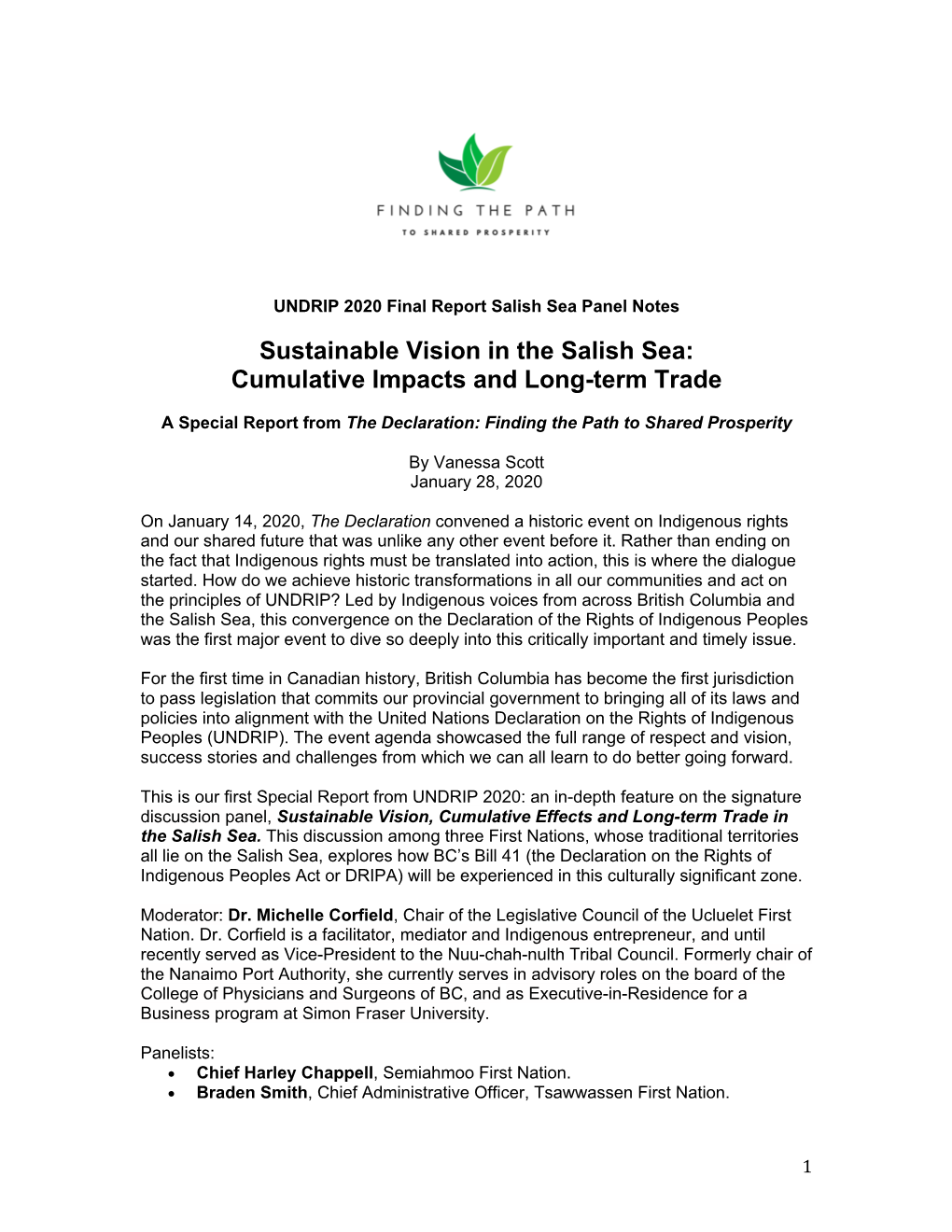 Sustainable Vision in the Salish Sea: Cumulative Impacts and Long-Term Trade