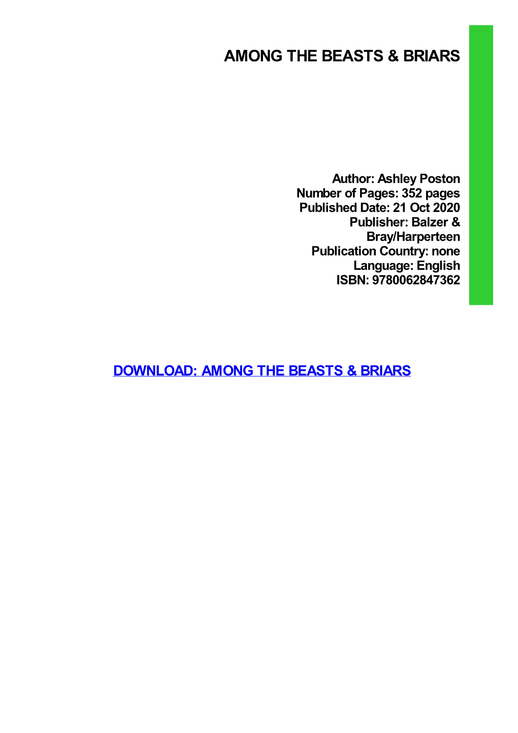 Among the Beasts & Briars Pdf Free Download