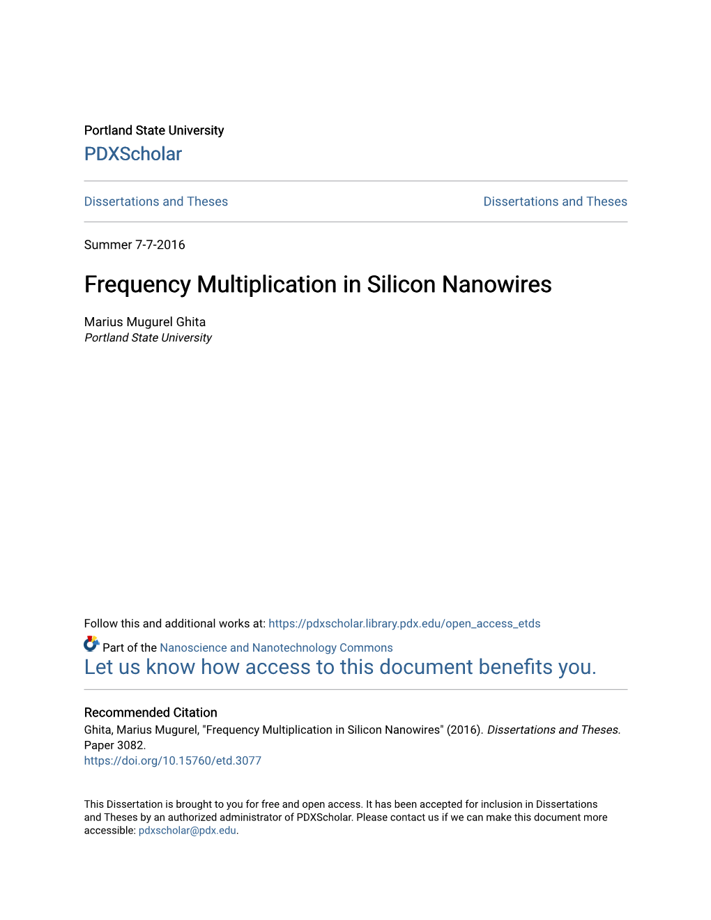 Frequency Multiplication in Silicon Nanowires