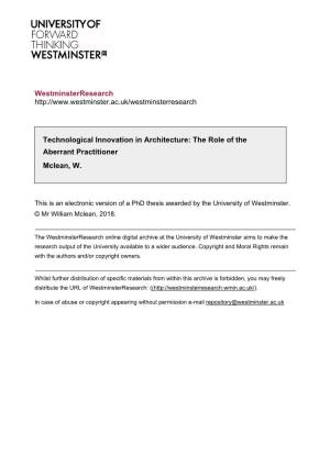 Westminsterresearch Technological Innovation in Architecture: the Role