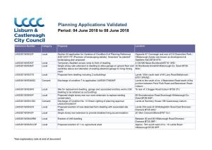 Planning Applications Validated Period: 04 June 2018 to 08 June 2018