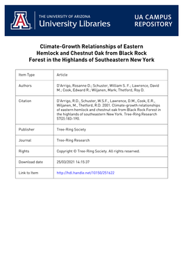 Climate-Growth Relationships of Eastern Hemlock and Chestnut Oak from Black Rock Forest in the Highlands of Southeastern New York