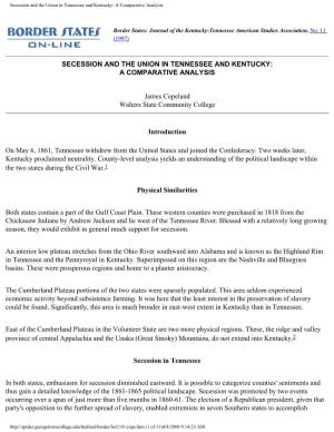 Secession and the Union in Tennessee and Kentucky: a Comparative Analysis