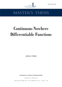 Continuous Nowhere Differentiable Functions