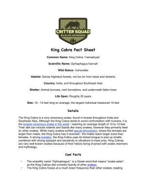 King Cobra Fact Sheet