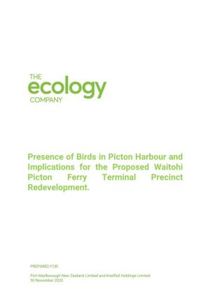 Appendix I Ecology Company Assessment of Effects on Presence of Birds in Picton Harbour(PDF, 1