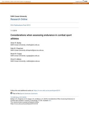 Considerations When Assessing Endurance in Combat Sport Athletes