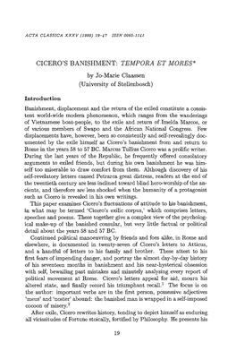 CICERO's BANISHMENT: TEMPORA ET MORES* by J O-Marie Claassen (University of Stellenbosch)