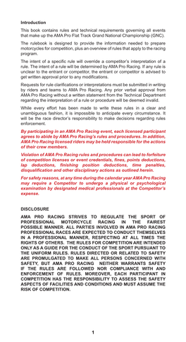 Introduction This Book Contains Rules and Technical Requirements Governing All Events That Make up the AMA Pro Flat Track Grand National Championship (GNC)