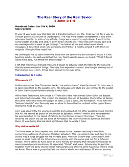 The Real Story of the Real Savior 1 John 1:1-4