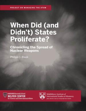 When Did (And Didn't) States Proliferate?