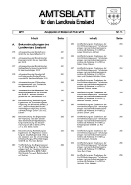 Inhalt Seite A. Bekanntmachungen Des Landkreises Emsland Inhalt