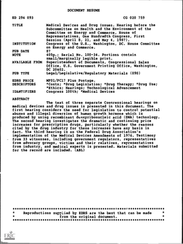 DOCUMENT RESUME ED 294 093 CG 020 759 Medical Devices And