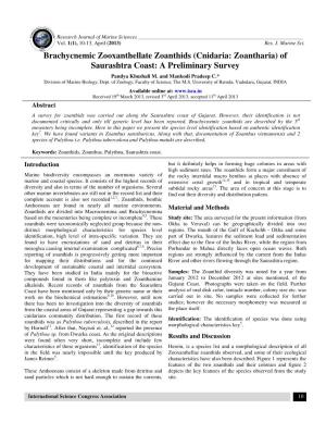 Brachycnemic Zooxanthellate Zoanthids (Cnidaria: Zoantharia) of Saurashtra Coast: a Preliminary Survey