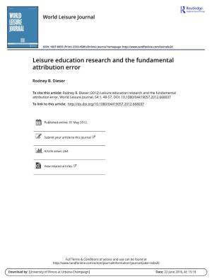Leisure Education Research and the Fundamental Attribution Error