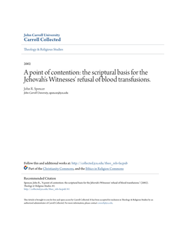 A Point of Contention: the Scriptural Basis for the Jehovah's Witnesses' Refusal of Blood Transfusions