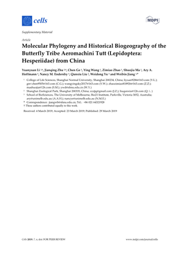 Molecular Phylogeny and Historical Biogeography of the Butterfly Tribe Aeromachini Tutt (Lepidoptera: Hesperiidae) from China