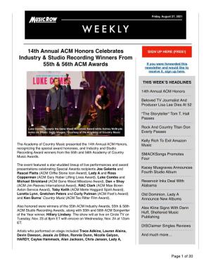 14Th Annual ACM Honors Celebrates Industry & Studio Recording Winners from 55Th & 56Th ACM Awards