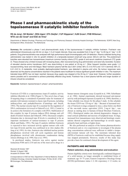 Phase I and Pharmacokinetic Study of the Topoisomerase II Catalytic Inhibitor Fostriecin