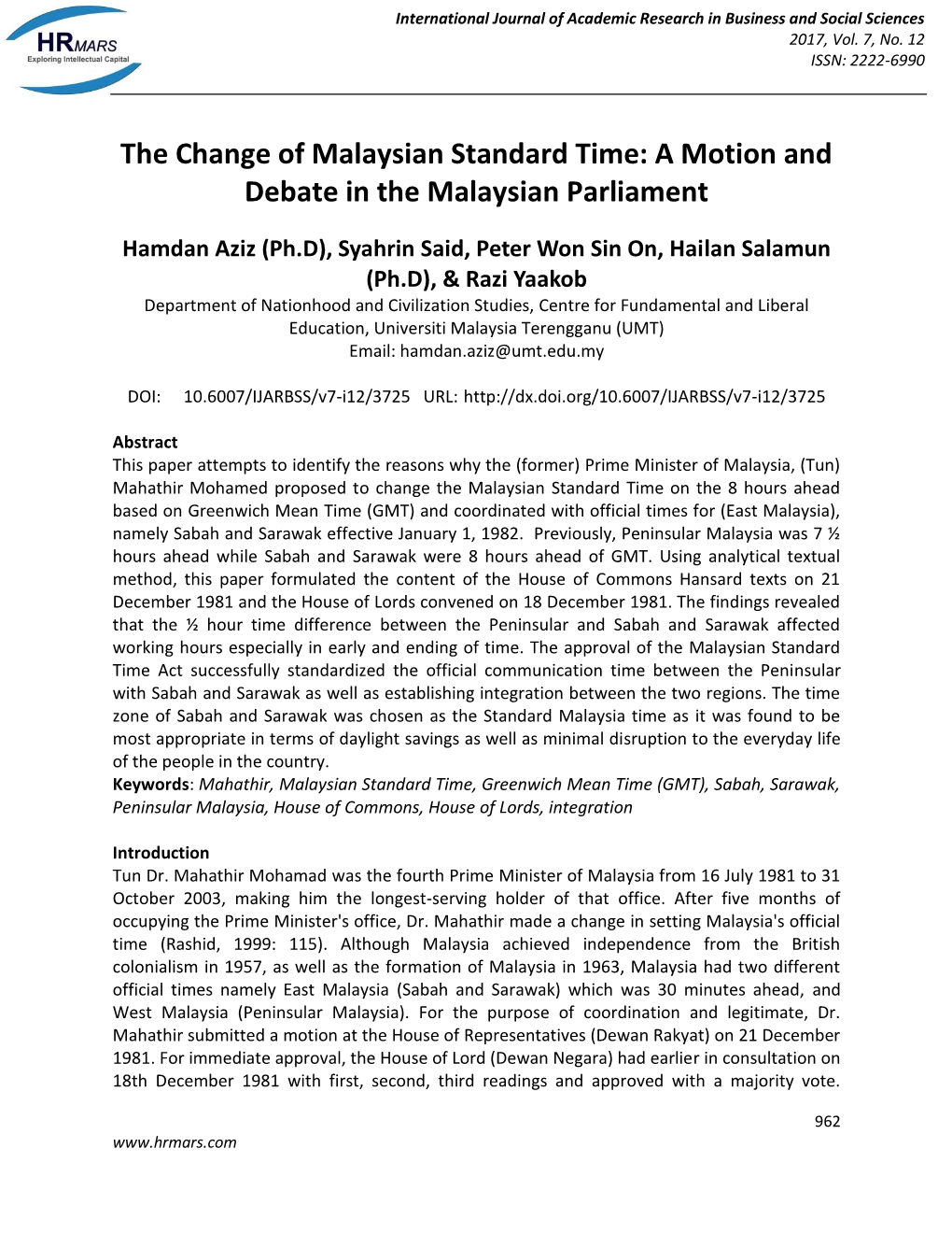 The Change of Malaysian Standard Time: a Motion and Debate in the Malaysian Parliament