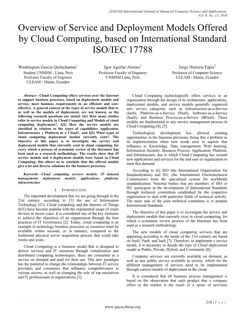 Overview of Service and Deployment Models Offered by Cloud Computing, Based on International Standard ISO/IEC 17788