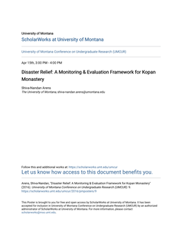 Disaster Relief: a Monitoring & Evaluation Framework for Kopan Monastery