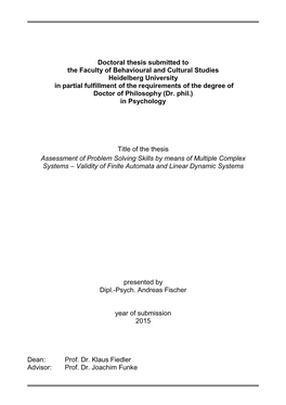 Doctoral Thesis Submitted to the Faculty of Behavioural and Cultural Studies Heidelberg University in Partial Fulfillment of Th