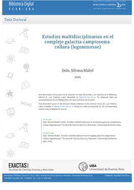 Estudios Multidisciplinarios En El Complejo Galactia-Camptosema- Collaea (Leguminosae)