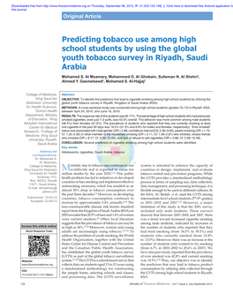 Predicting Tobacco Use Among High School Students by Using the Global Youth Tobacco Survey in Riyadh, Saudi Arabia