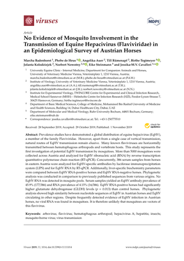 No Evidence of Mosquito Involvement in the Transmission of Equine Hepacivirus (Flaviviridae) in an Epidemiological Survey of Austrian Horses