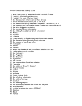 Ancient Greece Test 2 Study Guide 1. What Hesiod Tells Us About Farming