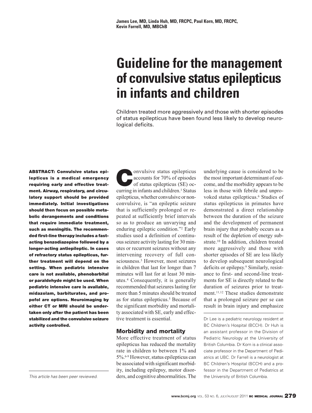 Guideline for the Management of Convulsive Status Epilepticus in Infants and Children
