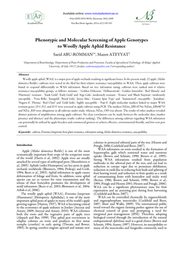 Phenotypic and Molecular Screening of Apple Genotypes to Woolly Apple Aphid Resistance Saeid ABU�ROMMAN 1*, Mazen ATEYYAT 2