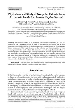 Phytochemical Study of Nonpolar Extracts from Excoecaria Lucida Sw. Leaves (Euphorbiaceae)