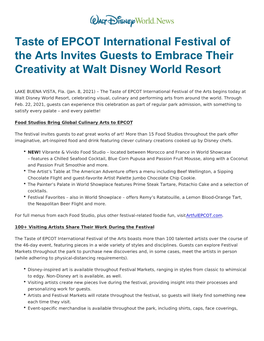 Taste of EPCOT International Festival of the Arts Invites Guests to Embrace Their Creativity at Walt Disney World Resort