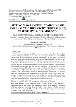Sitting Msw Landfill Combining Gis and Analytic Hierarchy Process (Ahp), Case Study: Ajdir, Morocco