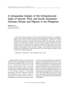 A Comparative Analysis of the Entrepreneurial Styles of Second, Third, and Fourth Generation Overseas Chinese and Filipinos in the Philippines