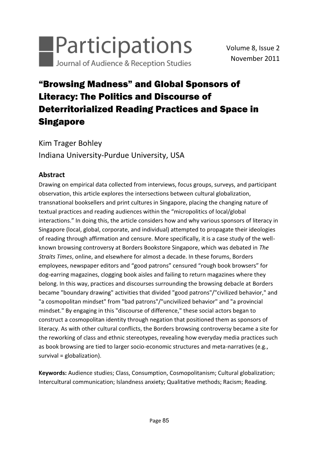 “Browsing Madness” and Global Sponsors of Literacy: the Politics and Discourse of Deterritorialized Reading Practices and Space in Singapore