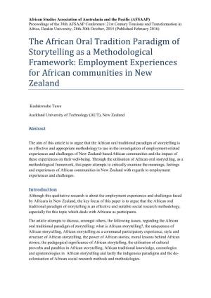 The African Oral Tradition Paradigm of Storytelling As a Methodological Framework: Employment Experiences for African Communities in New Zealand