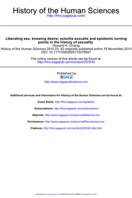 Liberating Sex, Knowing Desire: Scientia Sexualis and Epistemic Turning Points in the History of Sexuality Howard H